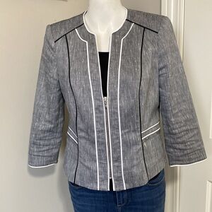 White House Black Market Linen Grey Blazer Career Pockets  Sz 8